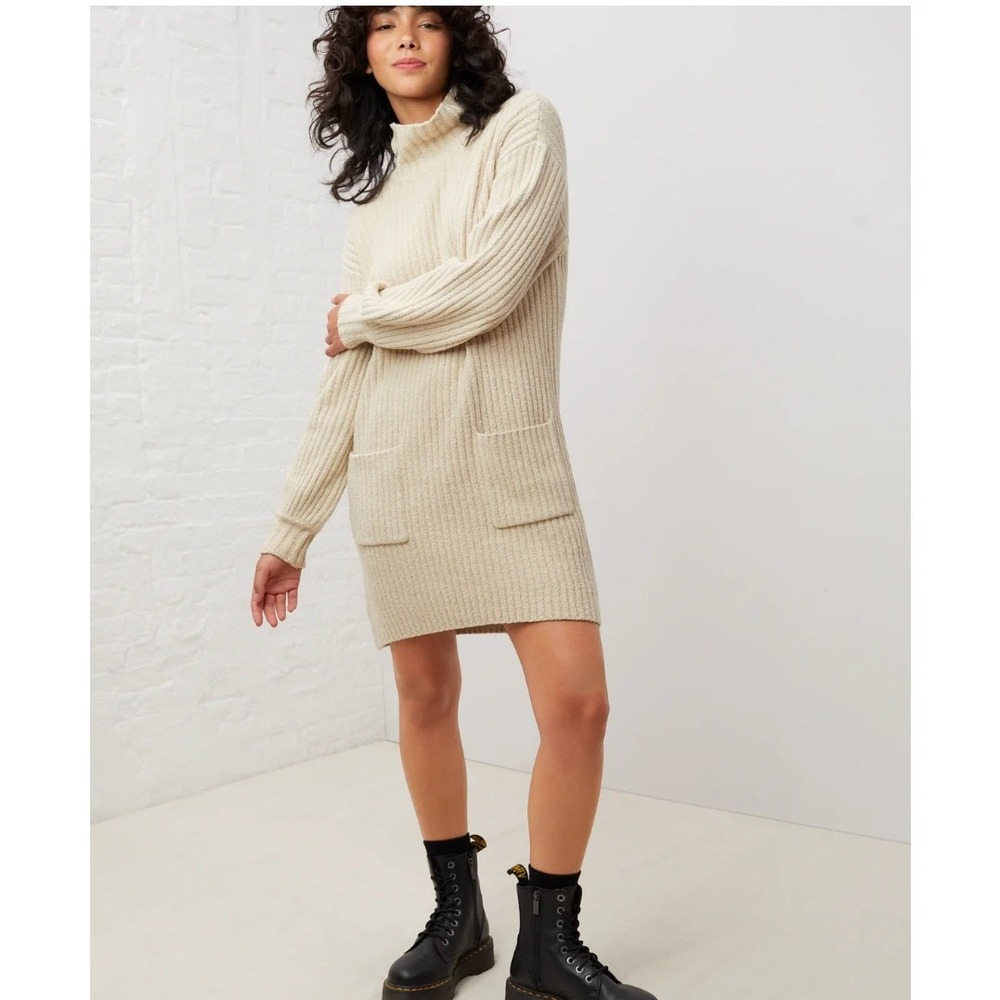 UpWest Warm Up Sweater Dress Size Medium Cozy Core, Modern Chic, Wool Mock Neck